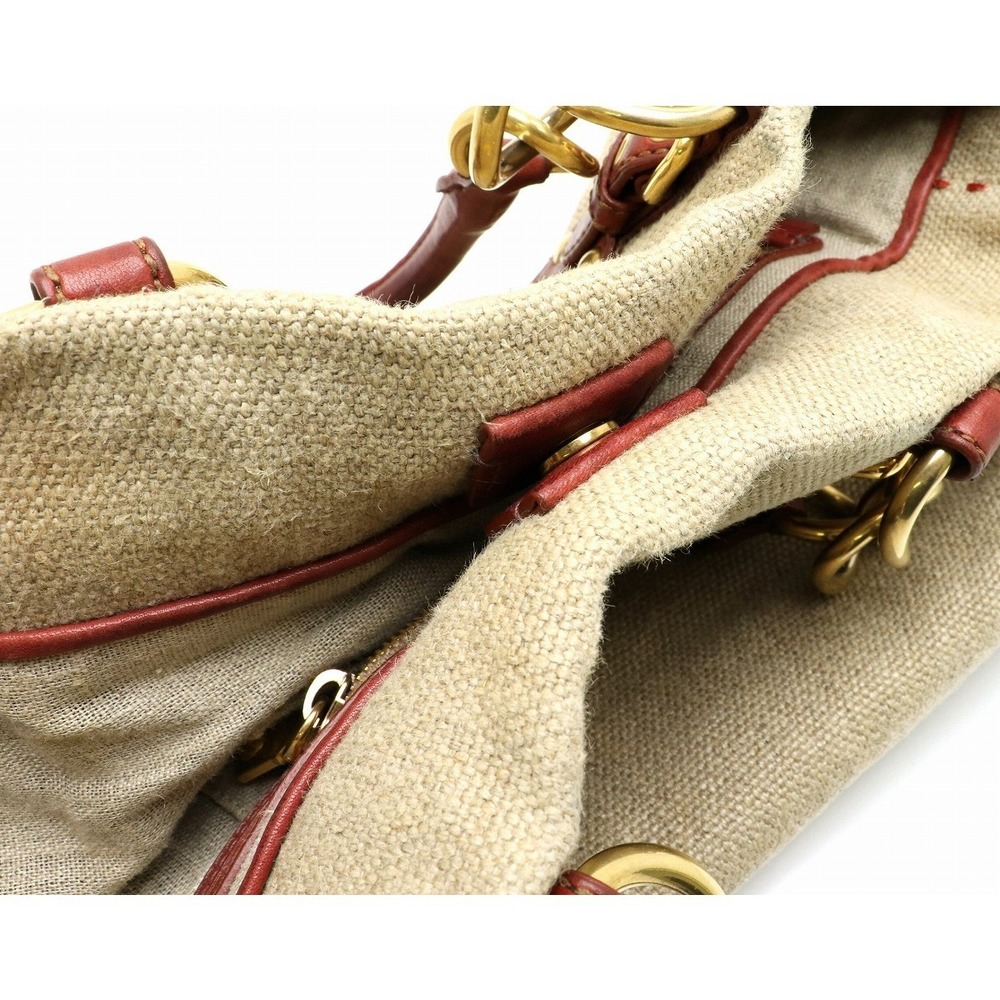 Miu Miu Fringe Linen Hemp Tote Bag Beige Brown - image 8